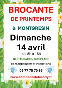 Brocante de printemps à Montgrésin Dimanche 14 avril 2024 de 8h à 18h